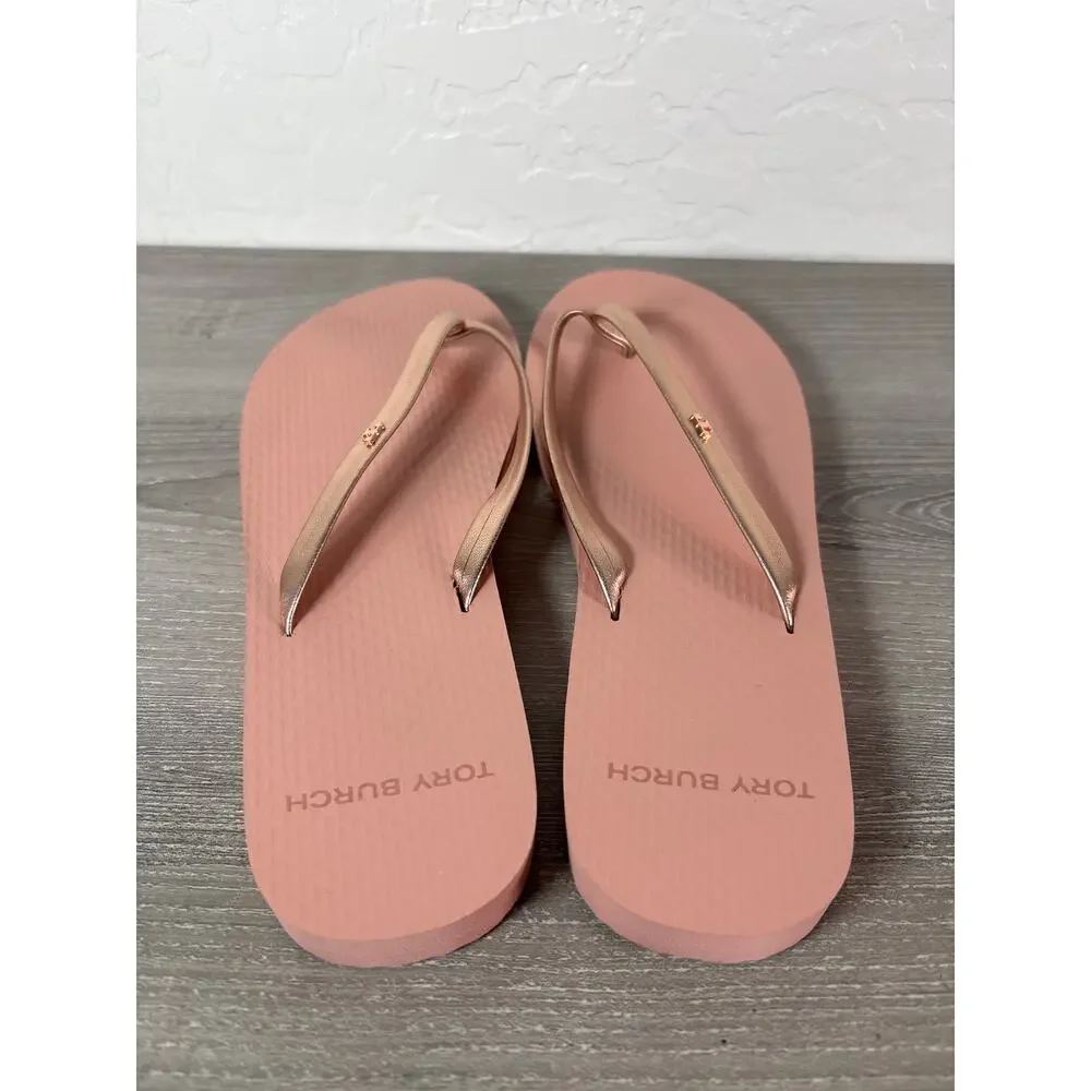 New! Tory Burch Metallic Rose‎ Gold Leather Flip Flop size 5 M